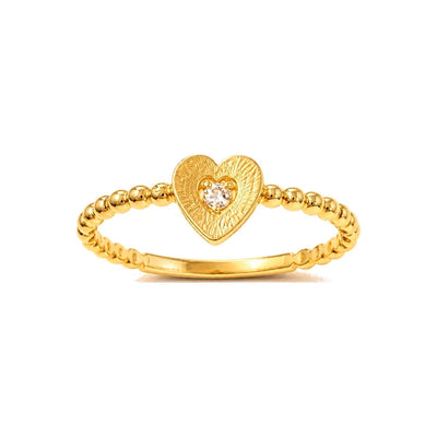 Anillo de Dama Oro 14k Corazon Texturizado con Circonio