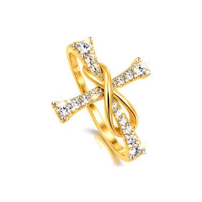 Anillo de Dama Oro 10k Cruz con Infinito y Diamantes Naturales