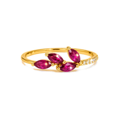 Anillo de Dama Oro 14k Rubi Natural Hojas y Diamante