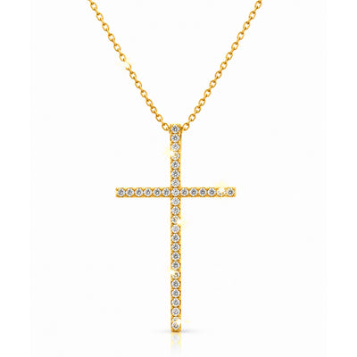 Cadena de Mujer Oro 14k con Cruz Estilizada de Diamantes Naturales