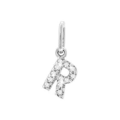 12mm Dije Oro Blanco 14k Inicial Pavé con Diamantes Naturales
