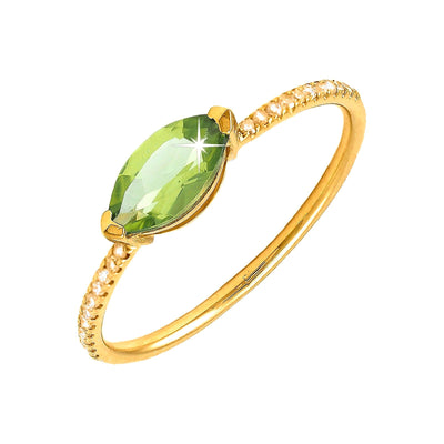 9mm Anillo de Dama Oro 14k Marquesa con Peridoto y Diamantes Naturales