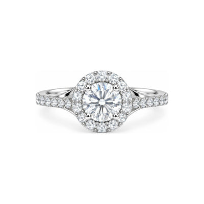Anillo de Compromiso Halo Redondo Banda Partida Moissanite S925