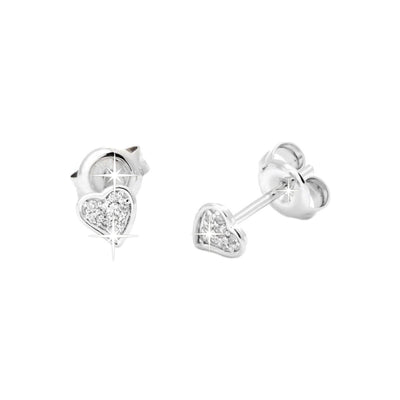 5mm Aretes de Dama Oro Blanco 14k Corazón Pavé con Diamantes Naturales