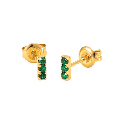2x5mm Aretes de Dama Oro 14k Barra de Granates Verdes