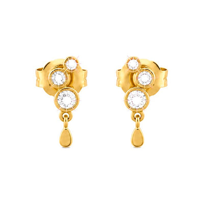3x10mm Aretes de Dama Oro 14k Cluster con Gota Colgante y Diamantes Naturales