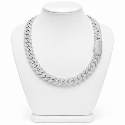 15MM Cadena Cubana 3-Fila Moissanite S925
