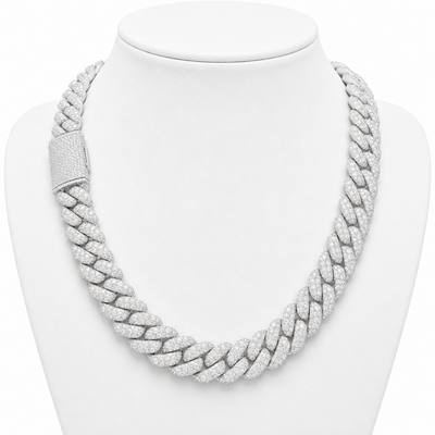 15MM Cadena Cubana Pave 3Fila Piedras Moissanite S925