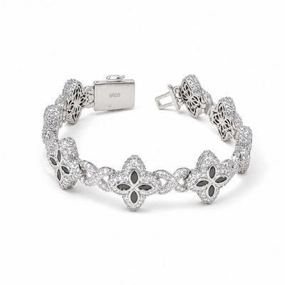 Manilla Flores Onix Negro Moissanite S925