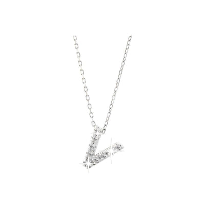 7mm Collar Oro Blanco 14k Inicial Pavé con Diamantes Naturales