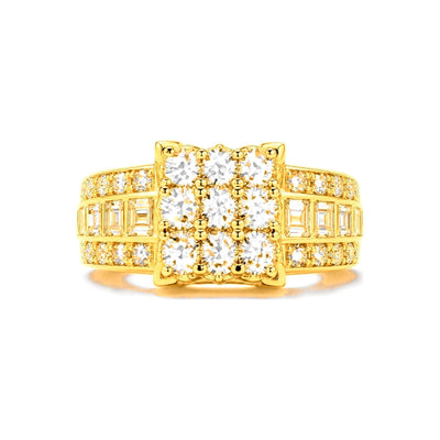 Anillo de Matrimonio Dama Oro 10k Cluster Cuadrado Baguette