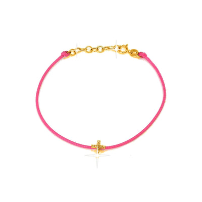6x9mm Brazalete de Dama Oro 14k Cruz Pavé con Diamantes Naturales