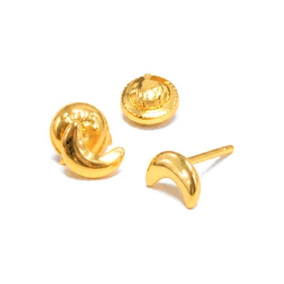 Aretes de Dama Oro 18k Luna Creciente con Tornillo