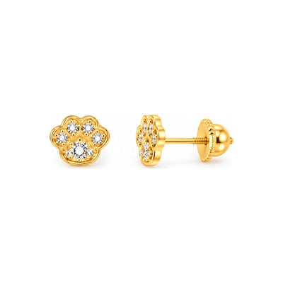 Aretes para Bebé Oro 14k Huella de Patita con Circonias