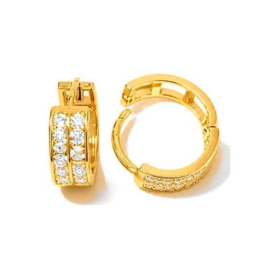 Aretes de Dama Oro 14k Aro Doble Hilera Circonios