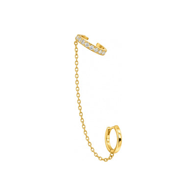 Arete de Dama Oro 10k Ear Cuff con Cadena y Huggie