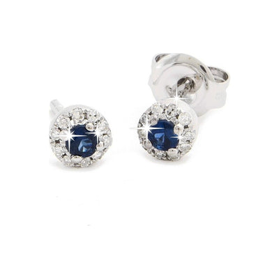 4.2mm Aretes de Dama Oro Blanco 14k Topos Redondos con Zafiro y Diamantes Naturales