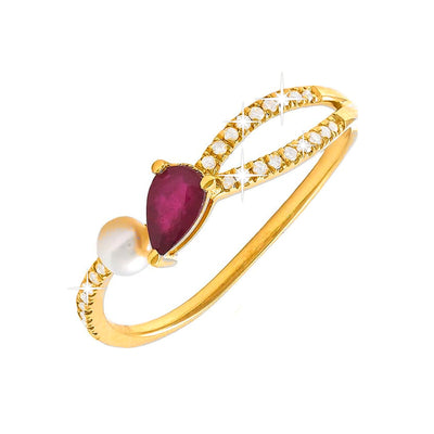 Anillo de Dama Oro 14k Gota con Perla y Diamantes Naturales
