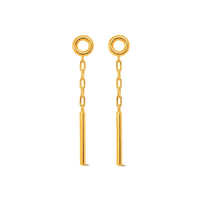 Aretes de Dama Oro 10k Aro con Cadena y Barra Colgante