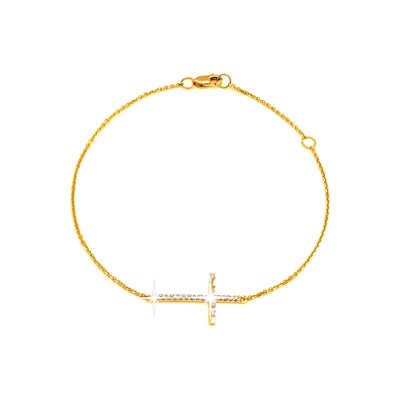18.31mm Brazalete de Dama Oro 14k Cruz Pavé con Diamantes Naturales