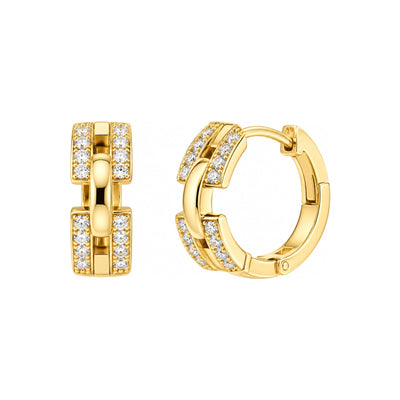 Aretes de Dama Oro 14k Huggie Eslabón con Pavé de Circonios