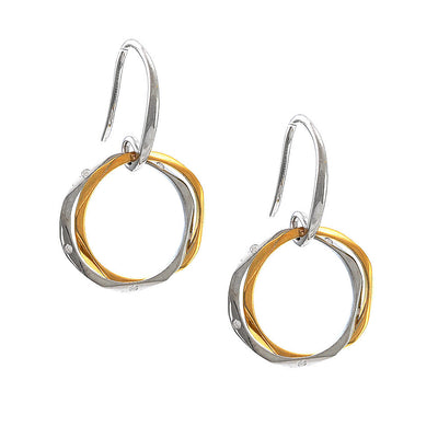 Pre Orden - Aretes de Dama Plata 925 Bicolor Aro Martillado Colgante