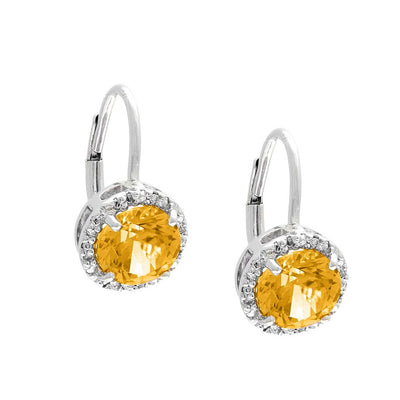 Pre Orden - Aretes de Dama Plata 925 Colgantes Citrino con Halo