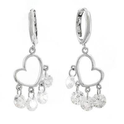 Pre Orden - Aretes de Dama Plata 925 Colgantes Corazón con Circonios Flotantes