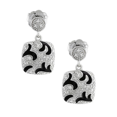 Pre Orden - Aretes de Dama Plata 925 Colgantes Cuadrados Esmalte Negro y Circonios