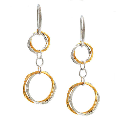Pre Orden - Aretes de Dama Plata 925 Colgantes Doble Aro Entrelazado Bicolor
