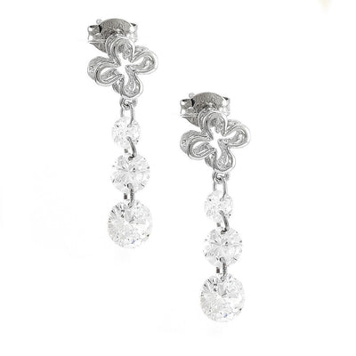 Pre Orden - Aretes de Dama Plata 925 Colgantes Flor con Circonios en Cascada