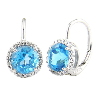 Pre Orden - Aretes de Dama Plata 925 Colgantes Topacio Azul con Halo
