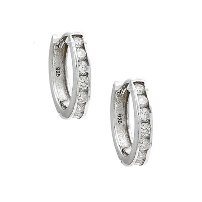 Pre Orden - Aretes de Dama Plata 925 Huggie Canal de Circonios Plateados