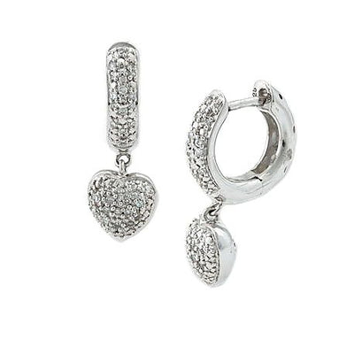 Pre Orden - Aretes de Dama Plata 925 Huggie con Corazón Pavé Colgante