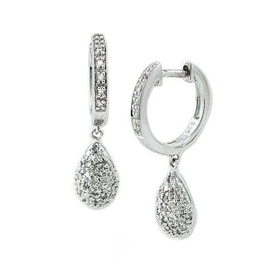 Pre Orden - Aretes de Dama Plata 925 Huggie con Gota Pavé Colgante