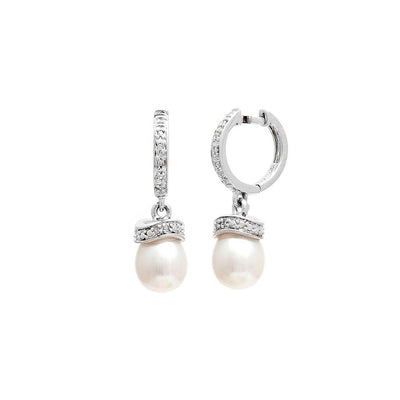 Pre Orden - Aretes de Dama Plata 925 Huggie con Perla Colgante