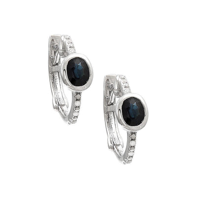 Pre Orden - Aretes de Dama Plata 925 Huggie con Piedra Azul Oscuro y Circonios