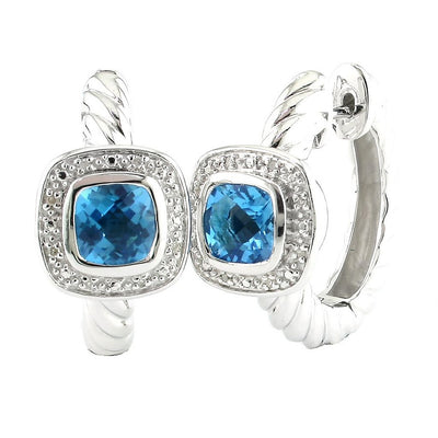 Pre Orden - Aretes de Dama Plata 925 Huggie Torzal con Topacio Azul