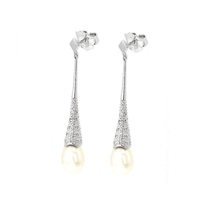 Pre Orden - Aretes de Dama Plata 925 Largos Barra Cónica con Perla