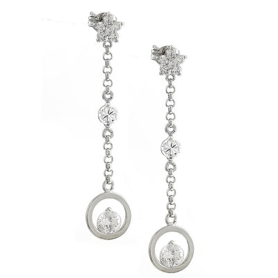 Pre Orden - Aretes de Dama Plata 925 Largos Cadena con Aro y Circonio