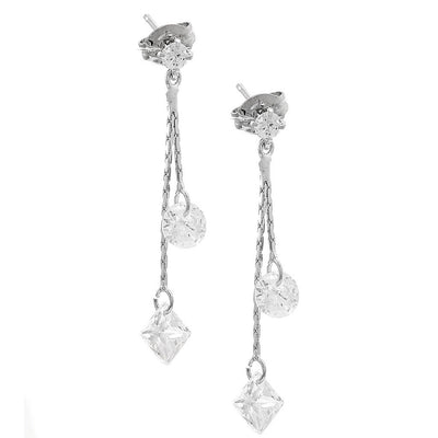 Pre Orden - Aretes de Dama Plata 925 Largos Doble Cadena con Circonios Colgantes