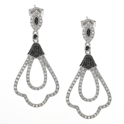 Pre Orden - Aretes de Dama Plata 925 Largos Gota Calada con Topacio Blanco y Piedras Negras