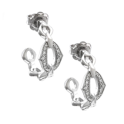 Pre Orden - Aretes de Dama Plata 925 Media Arracada Eslabones con Circonios
