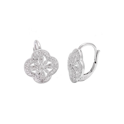 Pre Orden - Aretes de Dama Plata 925 Palanca Flor Calada con Circonios