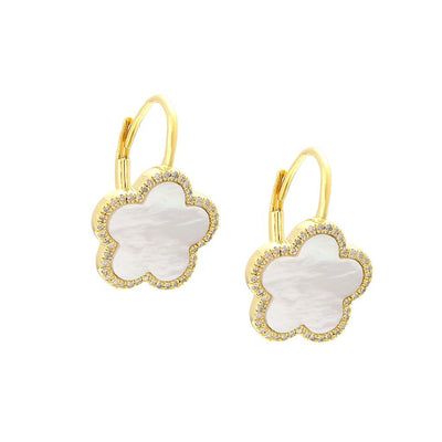 Pre Orden - Aretes de Dama Plata 925 Palanca Trébol de Nácar con Borde Dorado