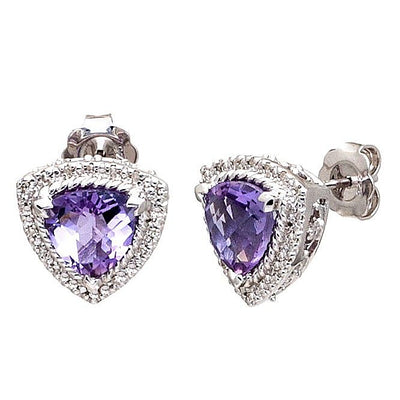 Pre Orden - Aretes de Dama Plata 925 Topos Amatista Trillón con Halo