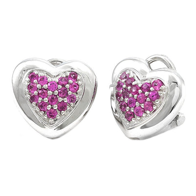 Pre Orden - Aretes de Dama Plata 925 Topos Corazón Pavé Rosa