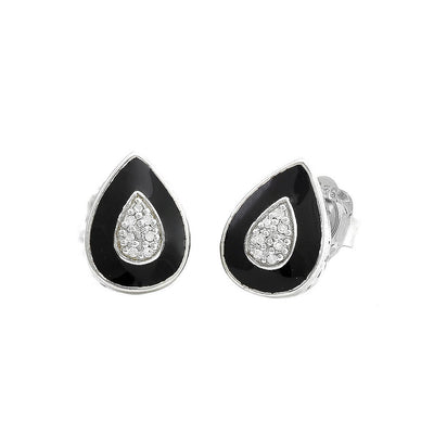 Pre Orden - Aretes de Dama Plata 925 Topos Gota Esmalte Negro y Circonios