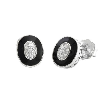 Pre Orden - Aretes de Dama Plata 925 Topos Ovalados Esmalte Negro y Circonios