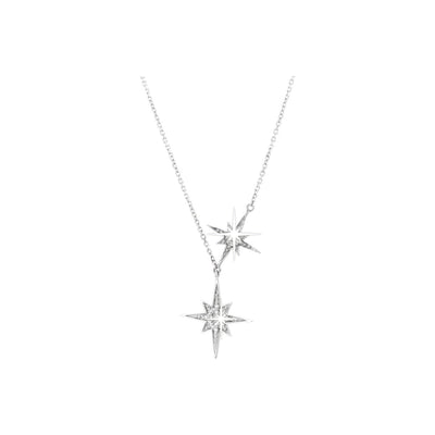 18mm Collar Oro Blanco 14k Estrella Pavé con Diamantes Naturales